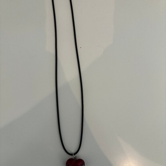 Black Necklace with Heart Charm - Picture 2 of 3